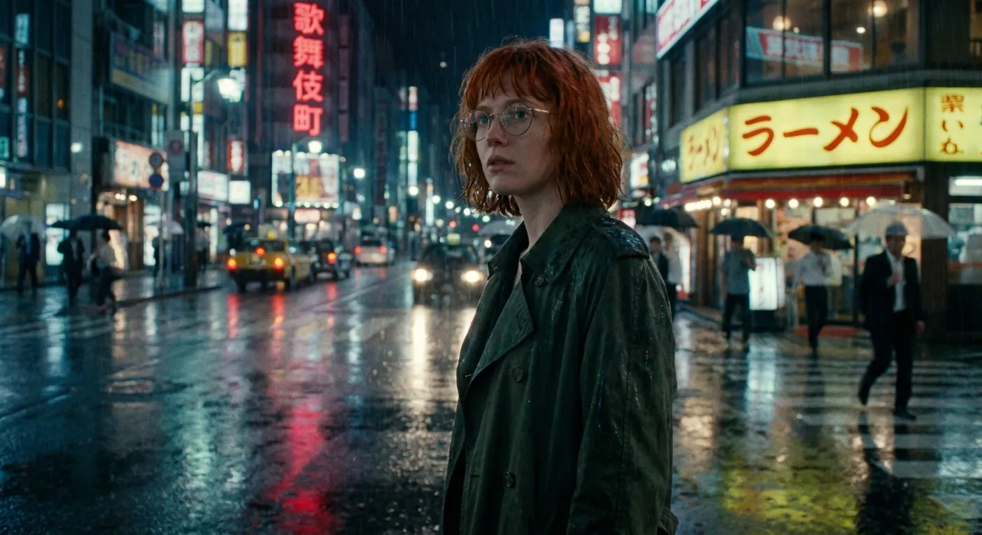 Nano Banana 2 - Red Hair Woman Rainy Tokyo