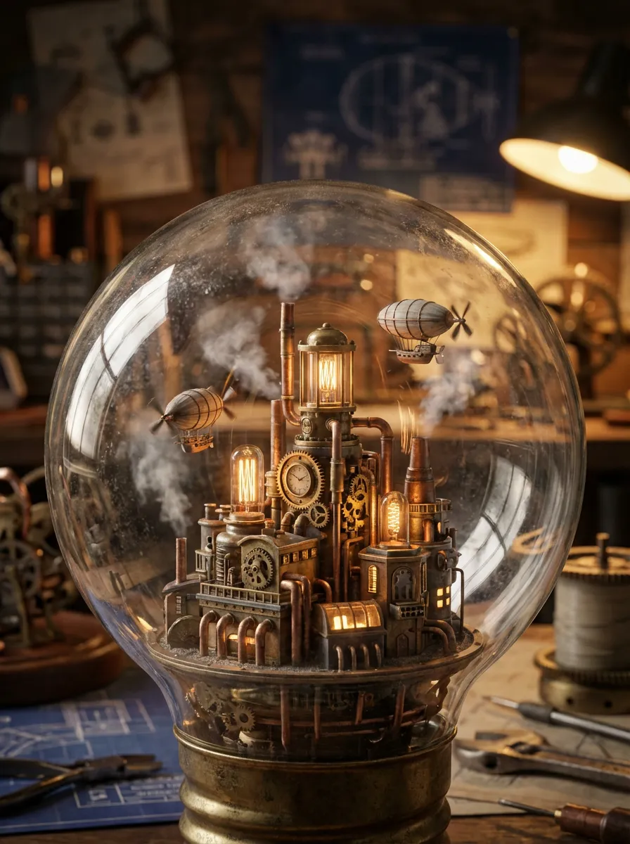Nano Banana 2 - Steampunk City in Lightbulb